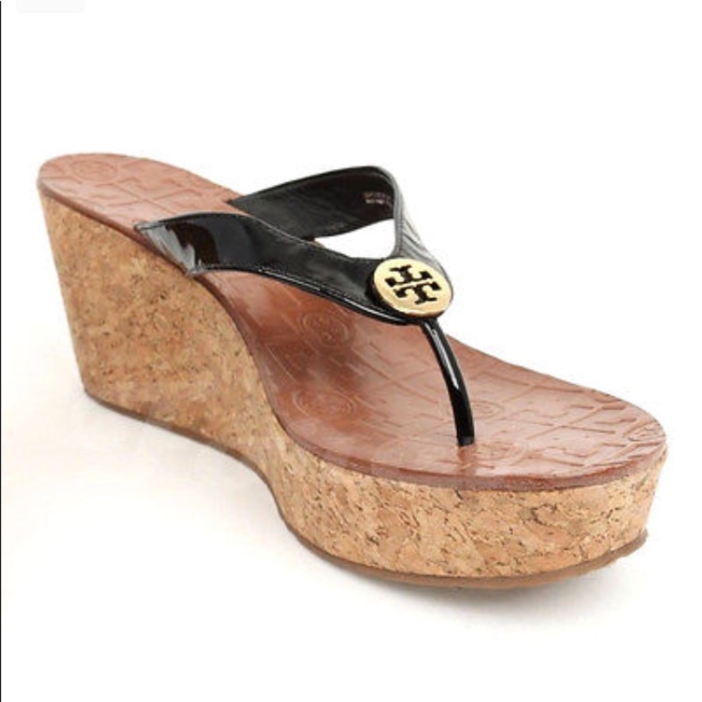 Tory Burch Thora metallic charcoal wedges